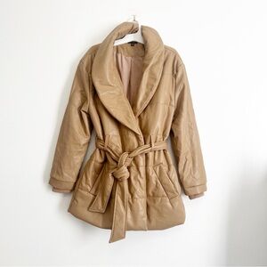Women's faux leather Tan Puffer Coat